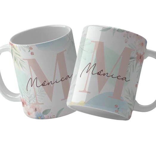 Caneca Personalizada Alfabeto Floral com Letra e Nome 2