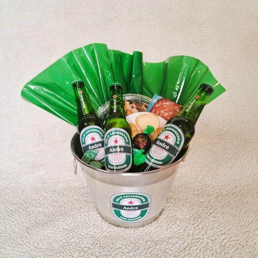 Balde Cerveja Aluminio Medio 3 Rotulos Personalizados e Petiscos