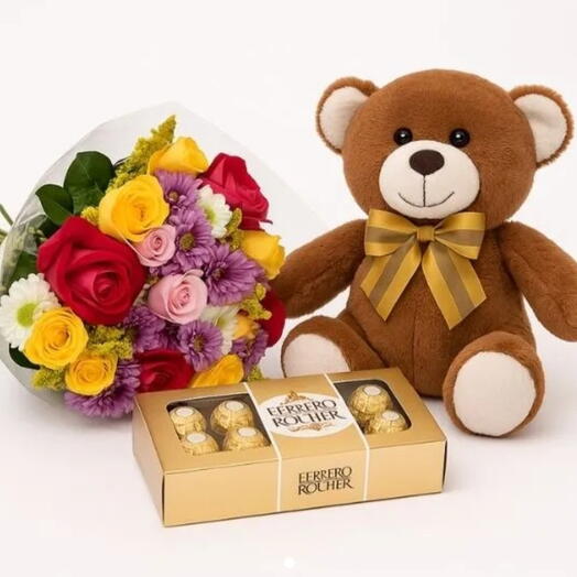 Buquê Encantado + Ursinho+ Ferrero