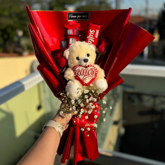 Buquê De Chocolate Com Pelucia Love