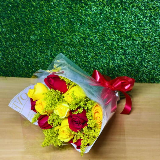 Bouquet com Rosas Amarelas e Rosas Vermelhas