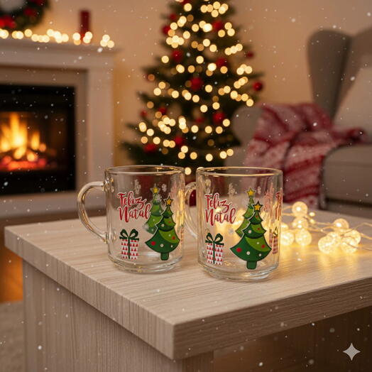 Caneca de Vidro Tematica de Natal 245ml Unidade