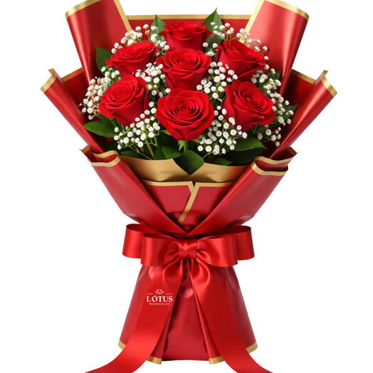 Buquê de 7 rosas (Escolha a cor) - Amor I love you