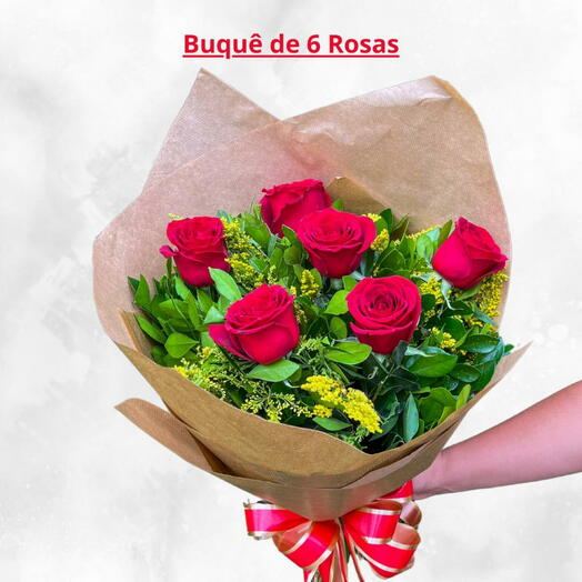 Buquê com 6 rosas vermelhas