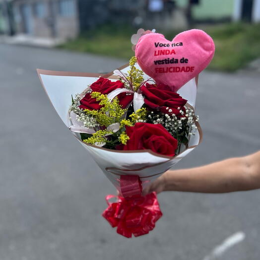 Buquê + Almofada Personalizada Rosa