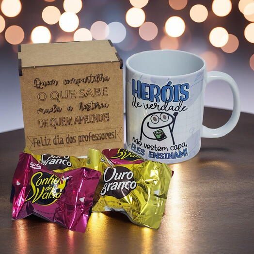 Mini Caixa Com Chocolates "Feliz Dia Dos Professores" E Caneca Personalizada