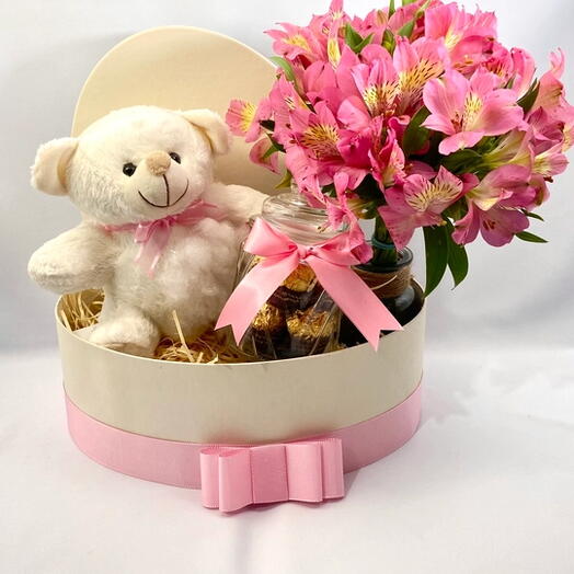 Cesta Flores, Urso e chocolate