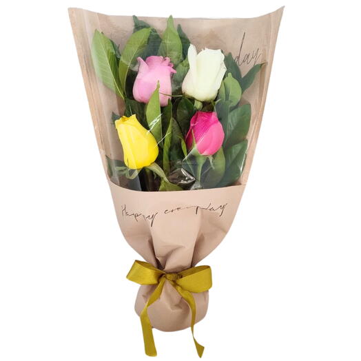 Buquê Singelo – 4 Rosas Coloridas