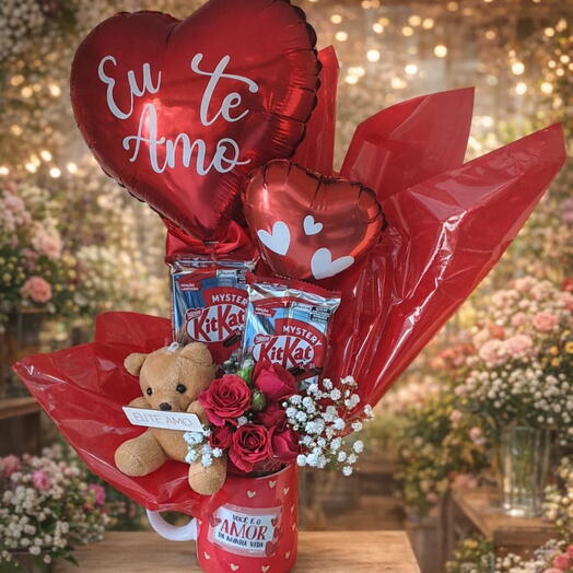 Bouquet de Caneca com Chocolate e Flores