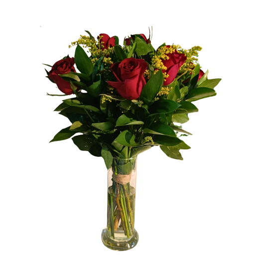 Buquê 10 Rosas no Vaso de Vidro