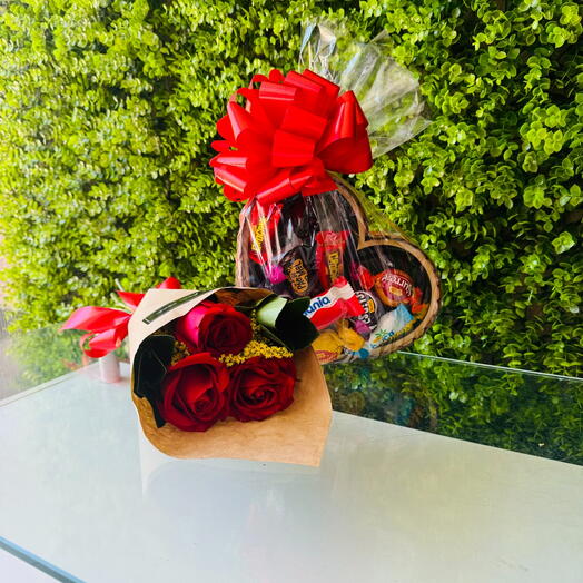 Coração de Chocolate + Trio de Rosas