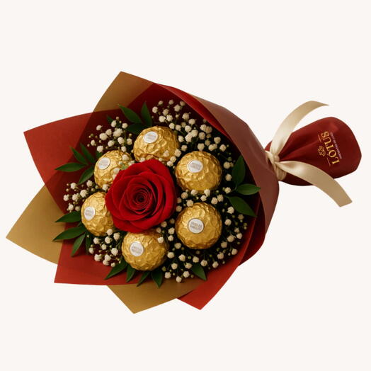 Buquê de Rosa Unique com 6 Ferrero Rocher