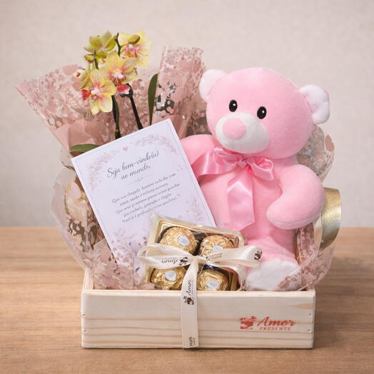 Cesta Bem-Vindo(a) ao Mundo com Ursinho Premium