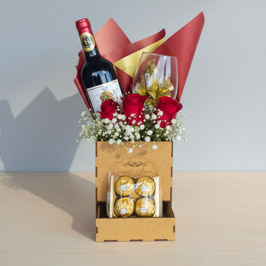 Caixa Vinho com Flores