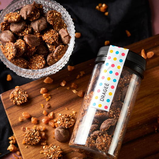 Gotas de Chocolate Belga ao leite e Praline (200g)