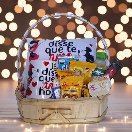 Cesta Cafe da Manhã/Tarde Namorados - Com Almofada "Ja disse que te amo hoje?"