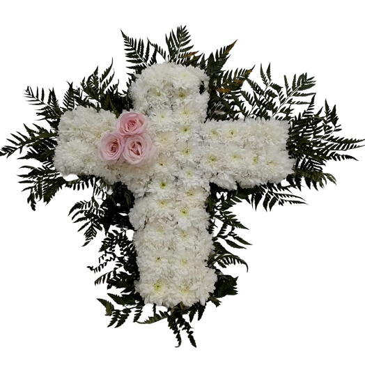 Arranjo de Cruz com Crisântemo e Rosa