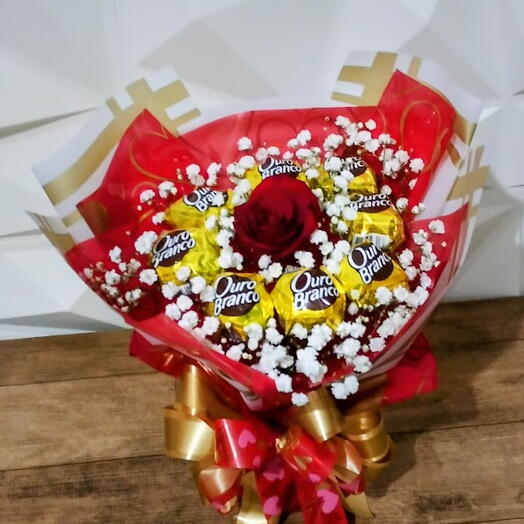 Buquê de Ouro Branco com 1 Rosa