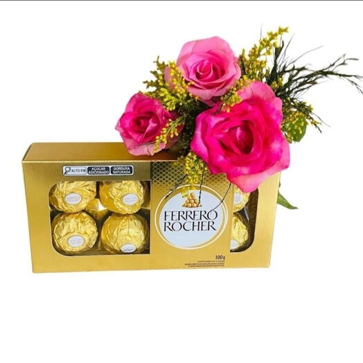 Buquê 3 Rosas Rosadas e Ferrero