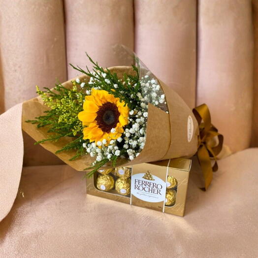 Buquê de Girassol Solitario com Ferrero Rocher