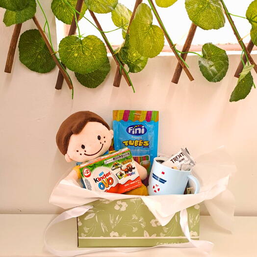 Cesta infantil com boneco Fofy e deliciosos docinhos