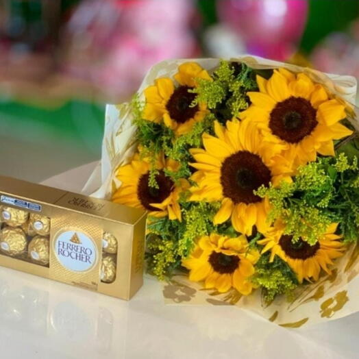 Buquê de Girassois e Ferrero Rocher