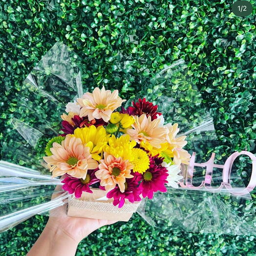 Caixinha MDF com Arranjo de Flores do Campo