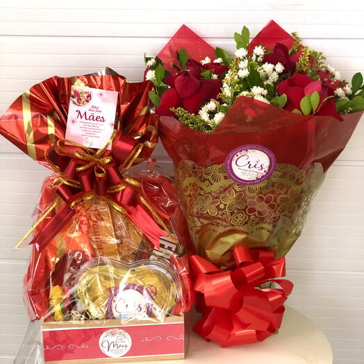 Cesta de Chocolate e Buquê