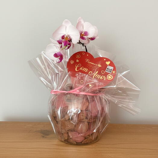 Arranjo de Orquidea no Vidro com Chocolate