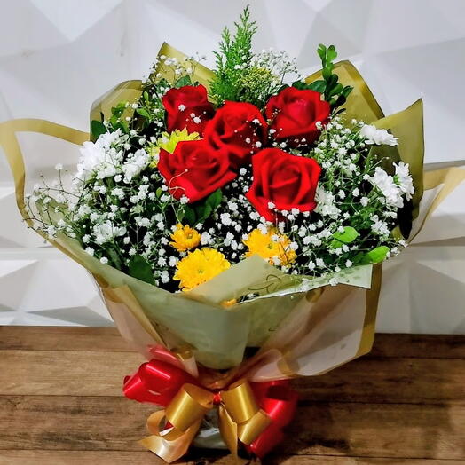 Promoção: Buquê 5 Rosas Vermelhas