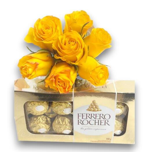 Buquê de Rosas Amarelas e Ferrero Rocher