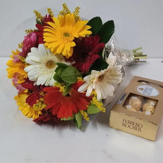 Buquê de gerbera naturais com ferreiro Rocher