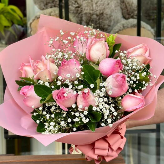 Buquê 12 Rosas Nacionais Cor de Rosa