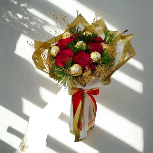 Buquê de Flores com Bombons Ferrero