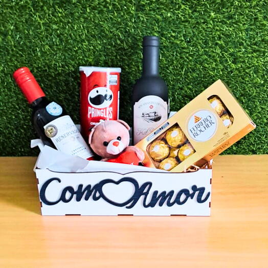 Cesta com Kit Vinho e Vinho