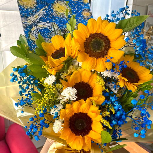 Buquê de Girassois com Pintura Vangogh