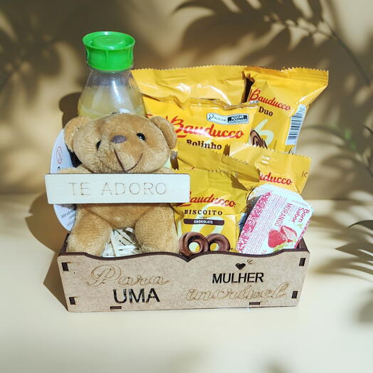 Cesta Cafe da Manhã e Tarde Para Uma Mulher Incrivel e Mini Urso
