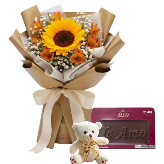 Kit: Girassol Unique + Chocolate Te Amo + Pitico