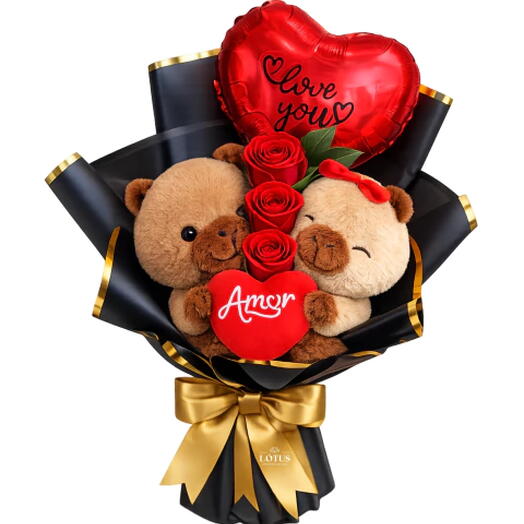 Buque capivara com 3 rosas e balão