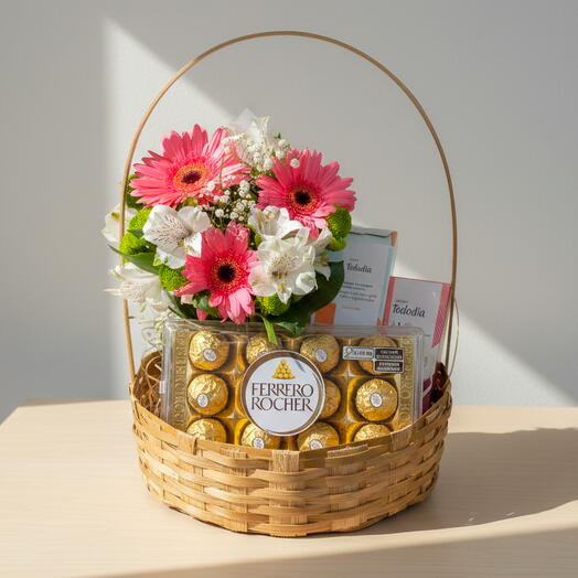 Cesta com Flores e Produtos