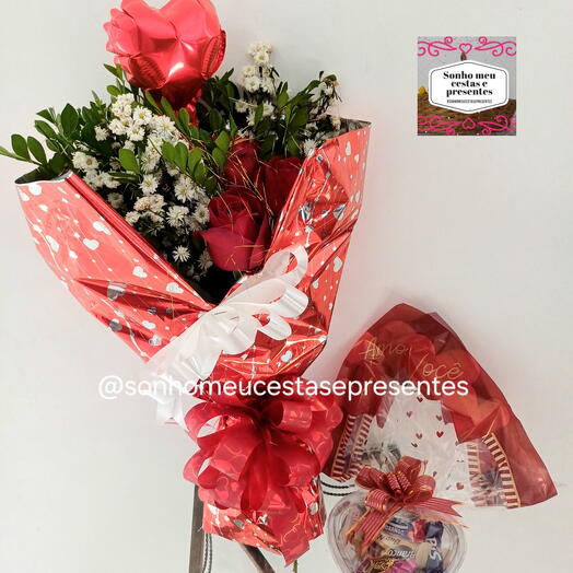 Bouquet de Rosas Meia Duzia com Bombons