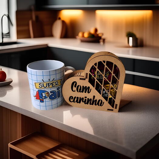Kit Presente Pai - Com Caneca e Coração Mdf "Com Carinho"