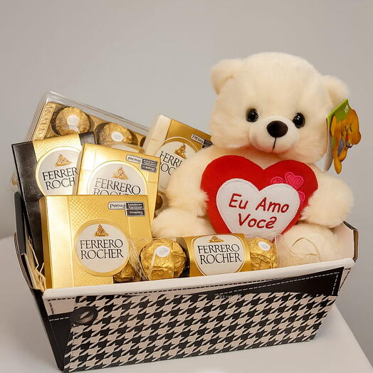 Kit Ferrero Rocher + Pelucia "Amo você, Eu te Amo"