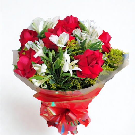 BOUQUET TRADICIONAL 6 ROSAS E ALSTROEMERIAS