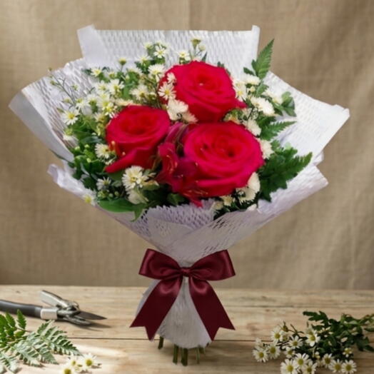 Buquê Trio de Rosas na Cor Rosa pink