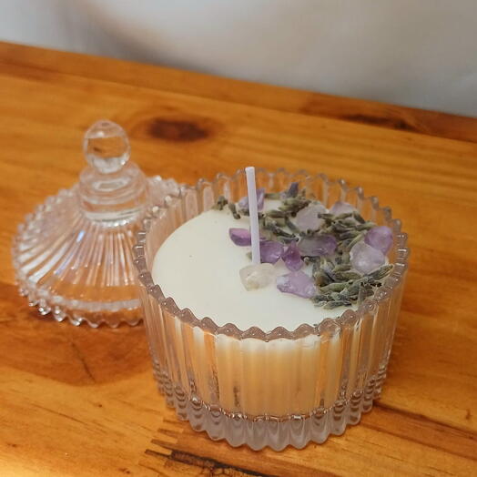 Vela Aromatizada Lavanda Decorada em Vidro Baleiro