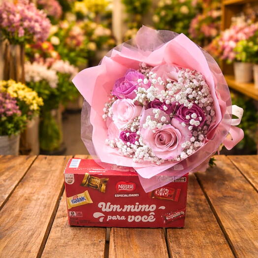 Bouquet com Rosas e Bombons Um Mimo pra Você da Nestle