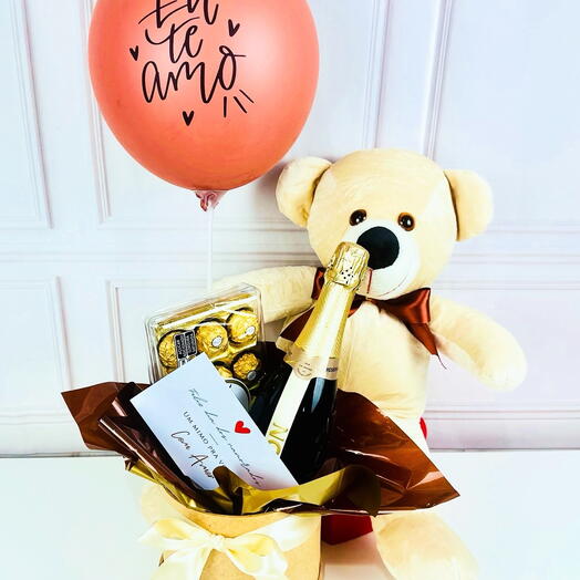 Box luxo redondo com Chandon e Urso 60 cm