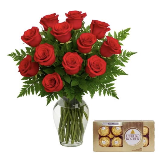 Jarra De Vidro Com Rosas E Ferrero