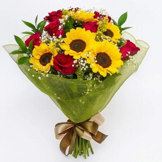 Buquê Luxo Girassois e Rosas em Tela